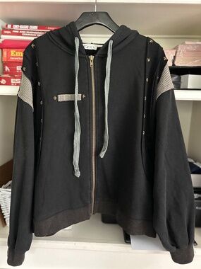 POL Hot Take Black Hoodie Sweatshirt Textured Grunge Boho Waffle Large